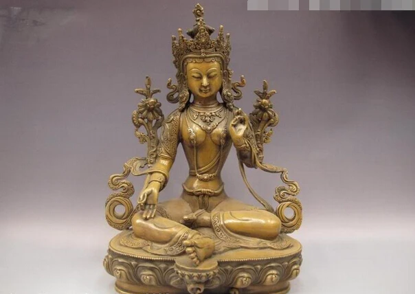 

fast shipping USPS to USA S3507 Tibet Buddhism Copper Bronze Green TaRa Kwan-Yin Guan Yin Goddess Buddha Statue