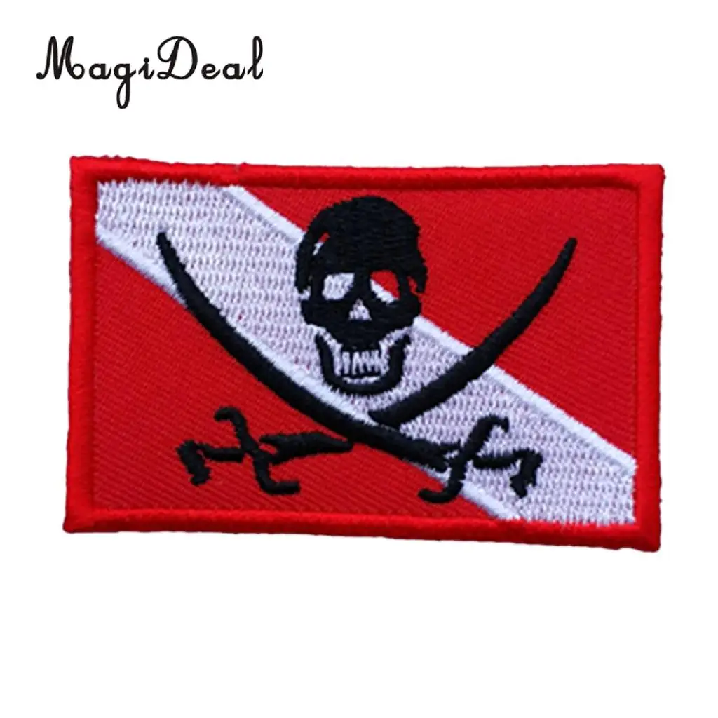 MagiDeal Diver Down Flag Patch Backpack Badge Embroidered Iron On Scuba Diving Skull Pirate Emblem Souvenir