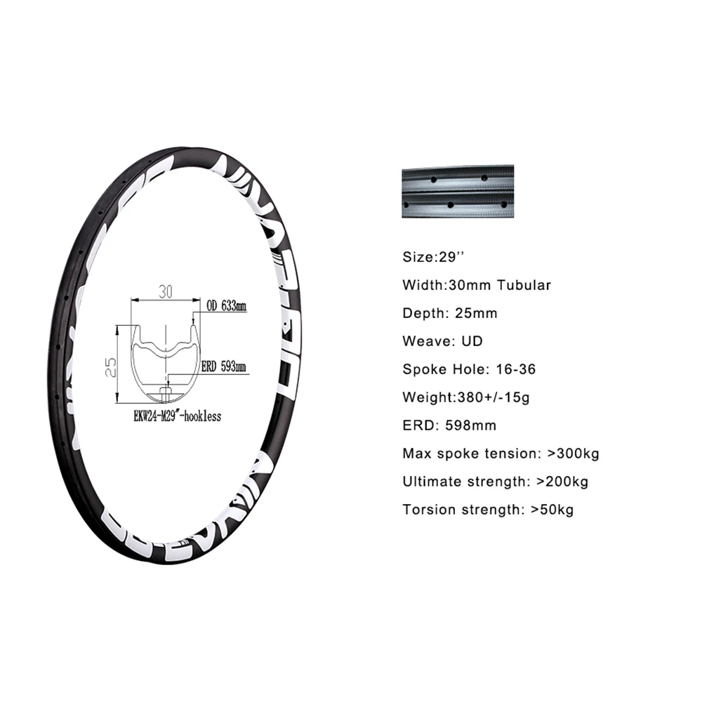 Cheap OG-EVKIN 29er Clincher Carbon Mtb Rims 29 Mountain Bike Rim UD Full Carbon Bicycle Wheels 27.5er MTB Rim Width 30mm 3