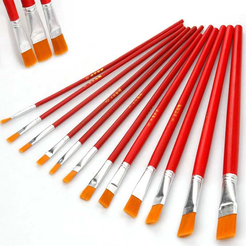 12 Pcs Red Stick Brushes Nylon Hair Brushes Gouache Acrylic Paint Pens