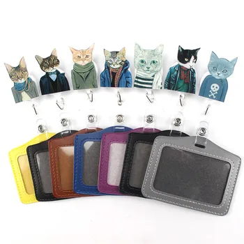 

1Pcs Cartoon Mr. cat Retractable Badge Reel Student Nurse Exihibiton Horizontal style ID Name Card Badge Holder Office Supplies