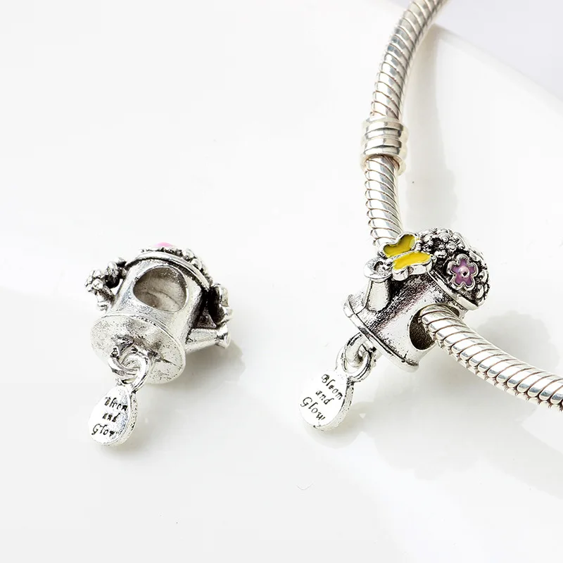 Новая Оригинальная покрытая серебром Эмаль Подвеска-бабочка для наушников Dumbo, подходит для браслетов Pandora, ожерелье, сделай сам, Женские Ювелирные изделия - Цвет: Bloom Watering Can