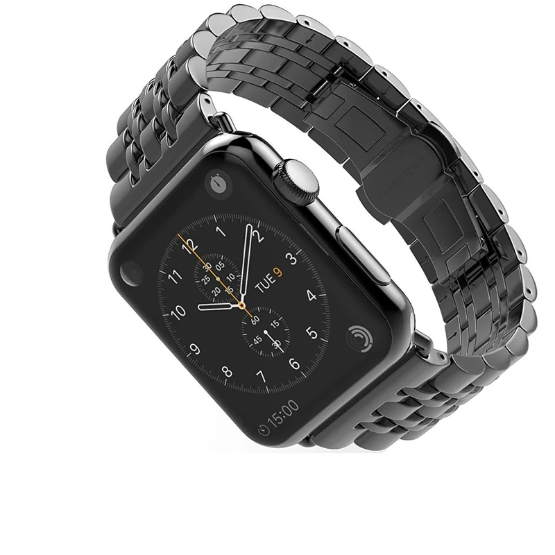 

7 bead Wrist Strap Bracelet for Apple Watch band 38mm 42mm 316L Stainless Steel Butterfly Clasp watchband men 4 colors