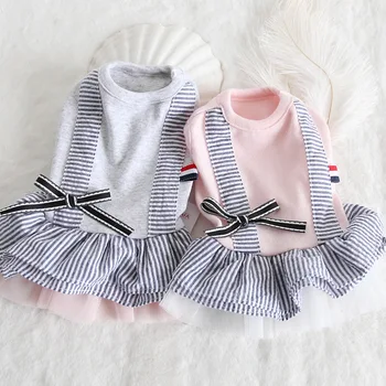 

Spring and summer 2019 new striped fake two slip skirt pet dog supplies clothing wholesale