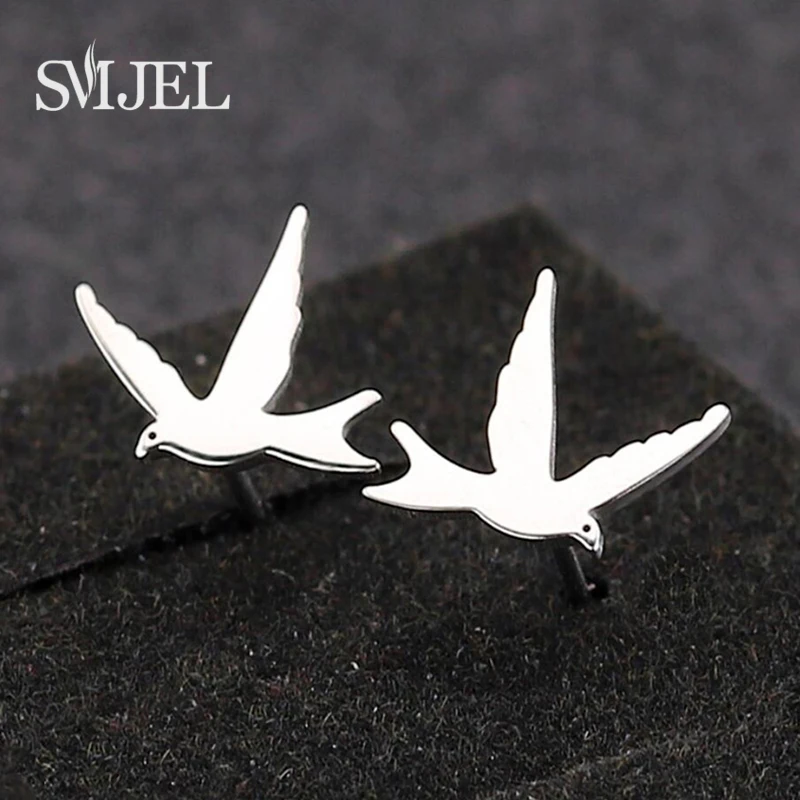 

SMJEL Chinese Style Stainless Steel Swallow Stud Earrings for Women Kids Multiple Colors Cute Bird Shape Earrings 2019