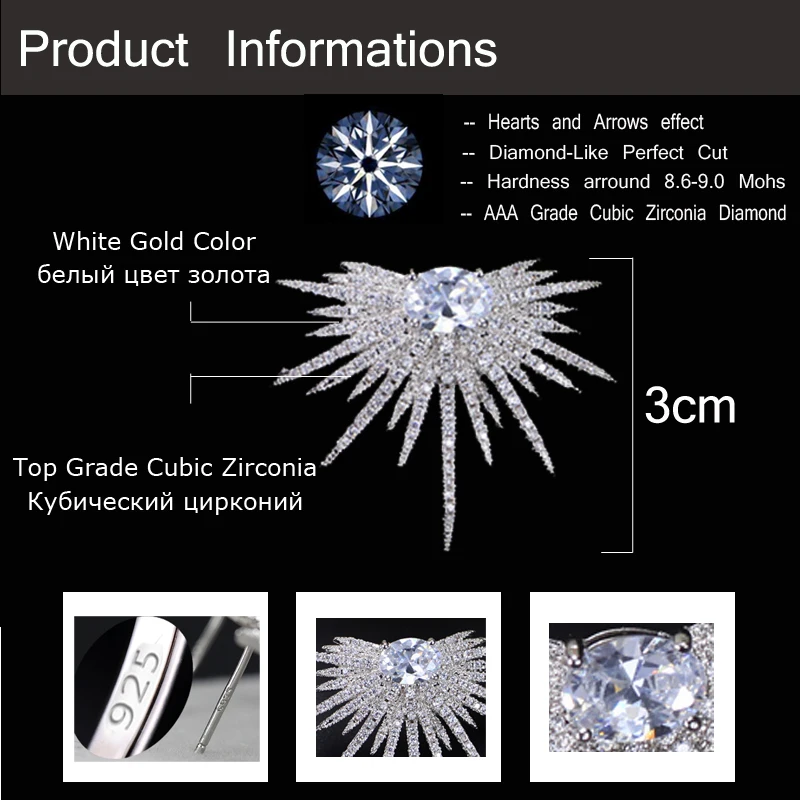 CWWZircons Горячая новинка большие 925 пробы серебряные серьги ювелирные изделия шпилька Стрекоза кубический цирконий камень модные брендовые серьги CZ255