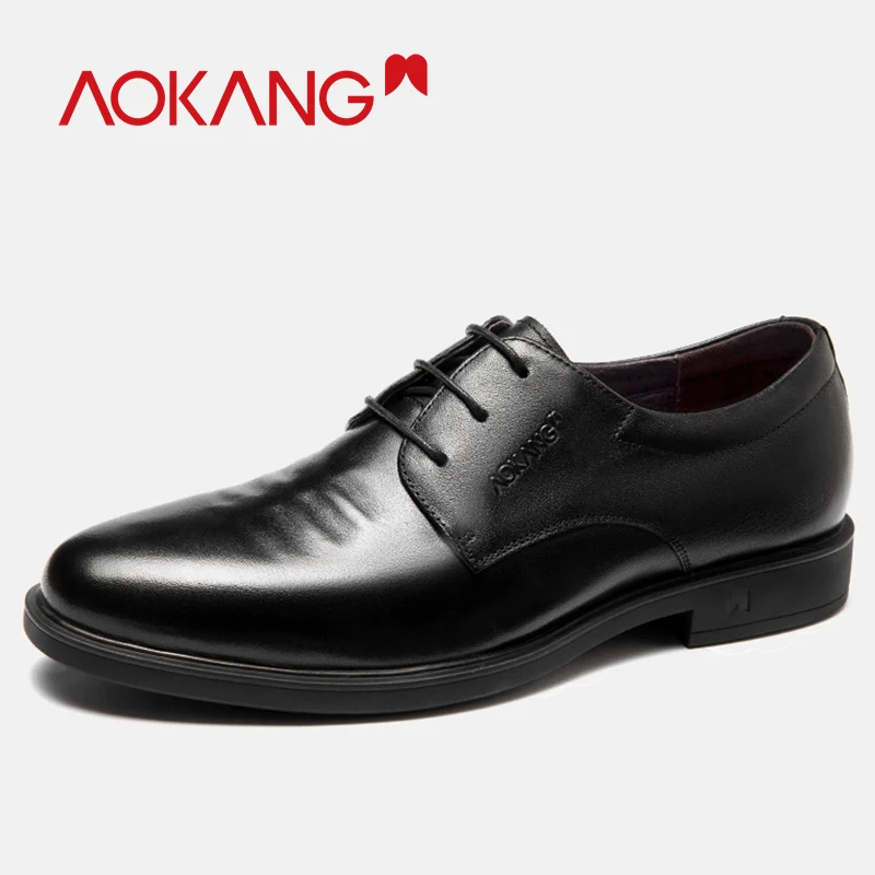 

AOKANG 2019 New Arrival Men shoes Genuine Leather shoes Men Comfortable Soft High Quality Lace Up Derby Shoes Black