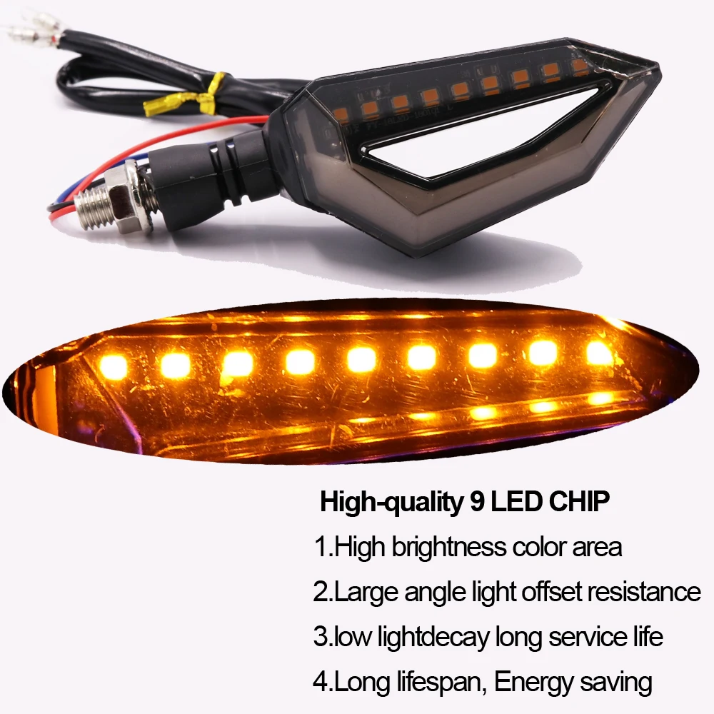 2pcs Flowing Universal Motorcycle Turn Signal Indicators 9 LED 12V Blinkers Flexible Bendable Lamp Light Amber Blue Red White (8)