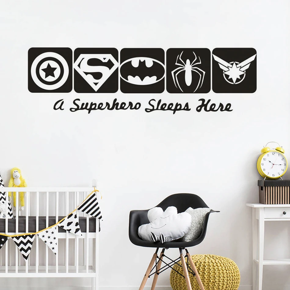 Виниловая наклейка на стену с супергероями, детская комната для мальчиков, декор Капитан Америка, Супермен, Бэтмен, капитан Марвел, Виниловая наклейка на стену AZ495