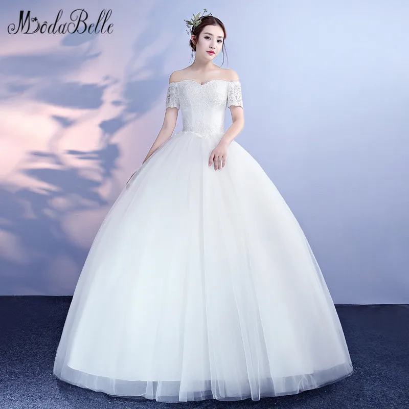 modabelle Lace Top Bodice Tulle Ball Gown Wedding Dresses With Short Sleeves 2018 New Arrival abiti da sposa Sexy Bridal Dress | Свадьбы и