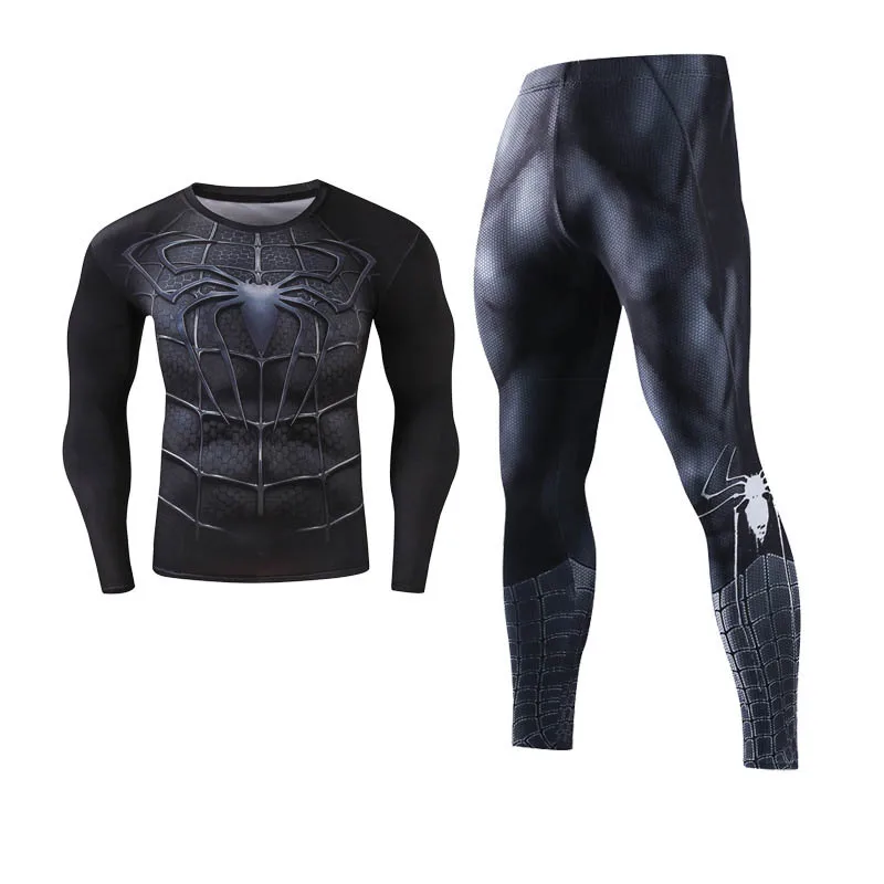 Супергерой Мститель мужские комплекты из двух предметов спортивный костюм с длинным рукавом Кроссфит Футболка фитнес Леггинсы наряд компрессионные костюмы для косплея - Цвет: Spiderman 1