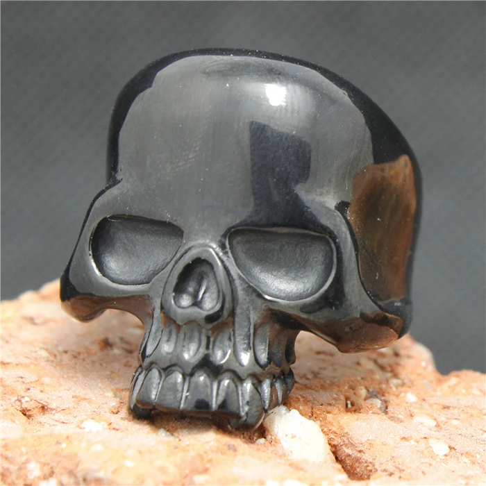 

Cool Mens Skull Head Biker Ring 316L Stainless Steel Cool Polishing Black 2 Layer Teeth Skull Ring Top Quality