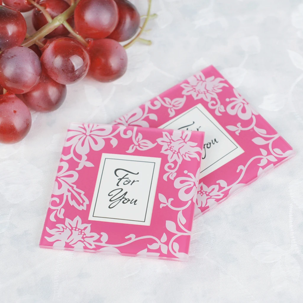 2pc Fashion Glass Coaster Pink Photo Frame Coaster Coffee Cup Saucer Tea Cup Small Tray for Wedding Gifts for Girls 