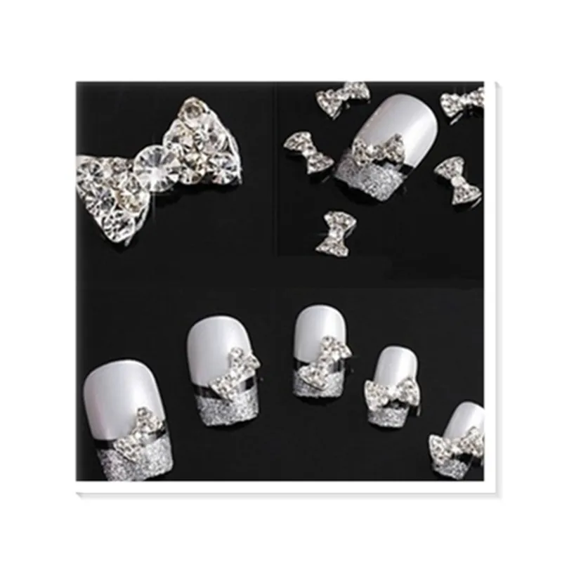 

10pcs 3D Silver Glitter Bow Tie Rhinestones Nail Art Bowknot DIY Decorations Tools Alloy Jewelry Gel Nail Polish