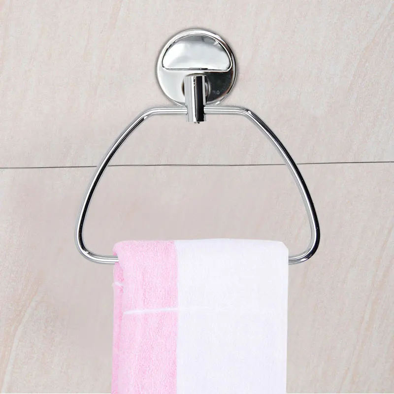 

Towel Storage Rack Stainless Steel Ring Holder Hanger Bathroom Organizer Towel Bar Trapezoid Style Wall-Mounted Towels Shelf