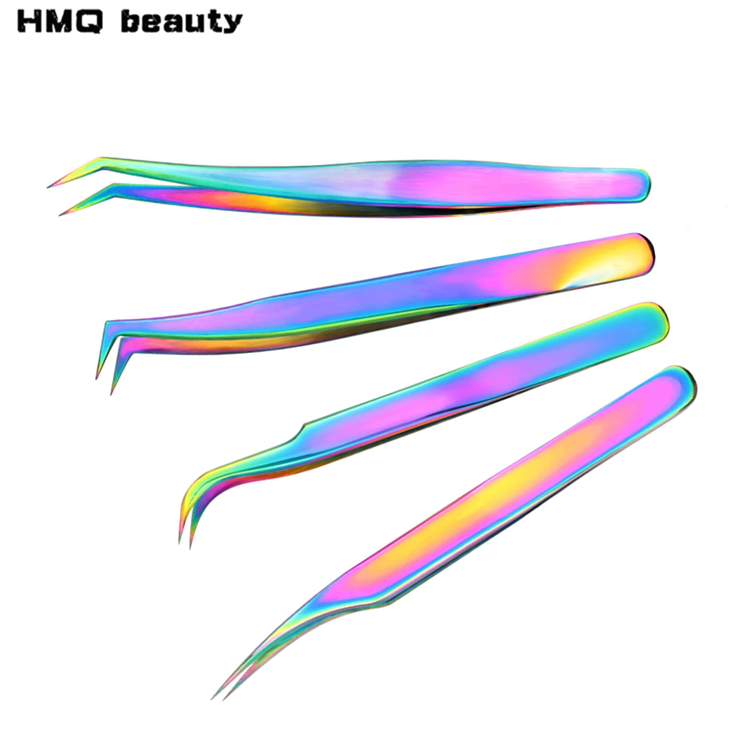 1pcs Professional Eyelashes Tweezers Stainless Steel Rainbow Decor