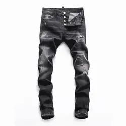 В европейском и американском стиле известные бренды мужские узкие джинсы джинсовые штаны Кнопка Лоскутная черные штаны-карандаш с