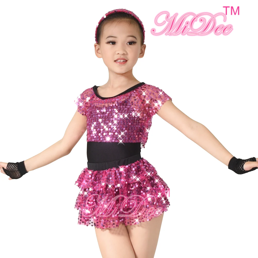 Girls Sequins Jazz Ballet Dance Dress For Ballroom Dance Practice Wear
