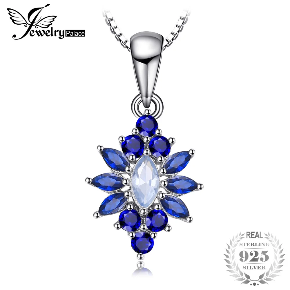 

JewelryPalace Luxury 2.5ct Marquise Created Blue Spinel Flower Pendant 100% 925 Sterling Silver Women Jewelry Without Chain