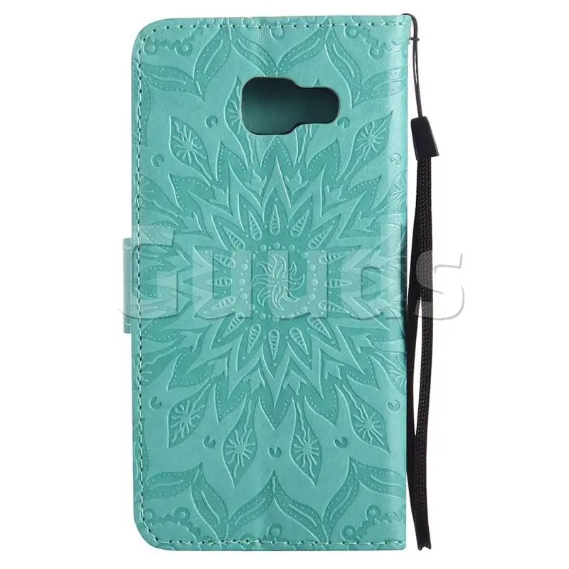Embossing Sunflower Leather Wallet Case for Samsung Galaxy A3 2016 A310 - Green