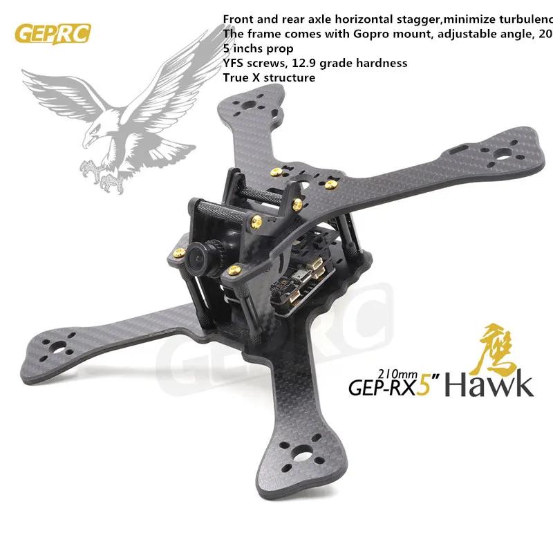 

DIY FPV mini drone GEPRC GEP-RX5 HAWK 210mm quadcopter 3K pure carbon fiber frame 5" 4mm main arm plate batter than QAV-X