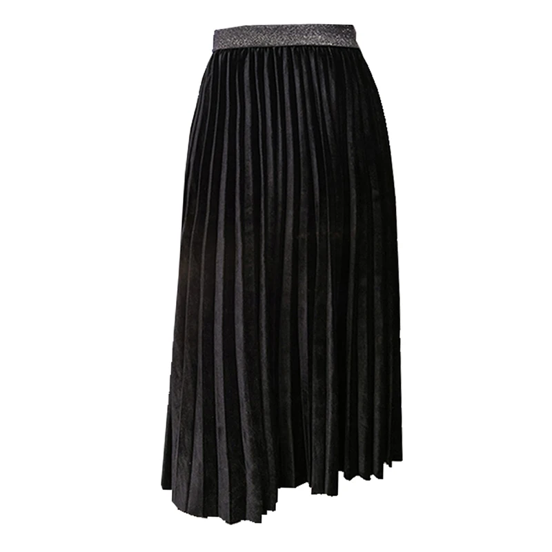 Wixra, новинка, Осень-зима, женская модная бархатная плиссированная юбка, великолепные юбки в стиле ампир, женские повседневные юбки миди с эластичной талией - Цвет: black
