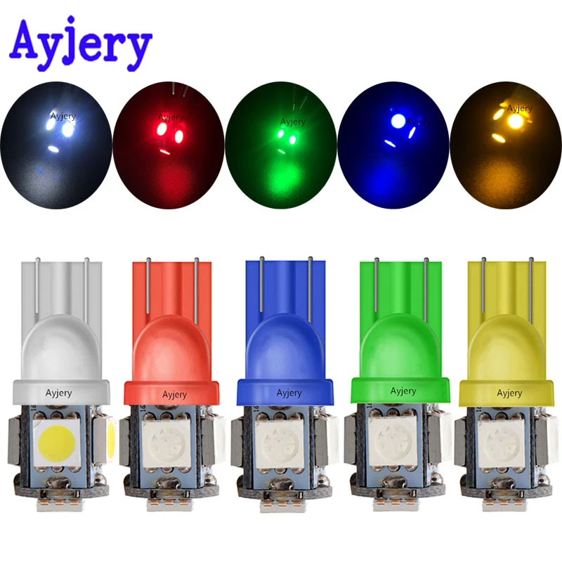 AYJERY оптовая продажа 1000X T10 W5W светодиодный ные лампы 5 SMD белые синие красные желтые