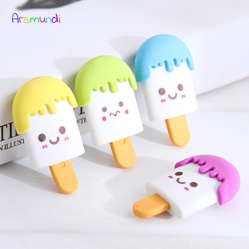 

Cute Ice Cream 4 Colors Rubber kawaii Eraser Art School Supplies Office Stationery Novelty Creative Pencil Correction Supplies