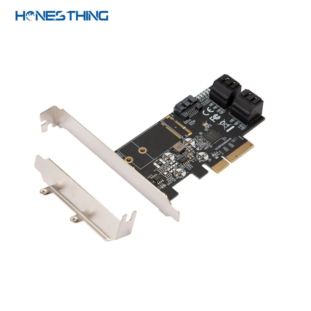 HonesThing PCI Express 3.0 to SATA III 6Gbps 5 Ports Controller Card PCIe 3.0 x 4 Expansion Card with Low Profile Bracket JMB585 2