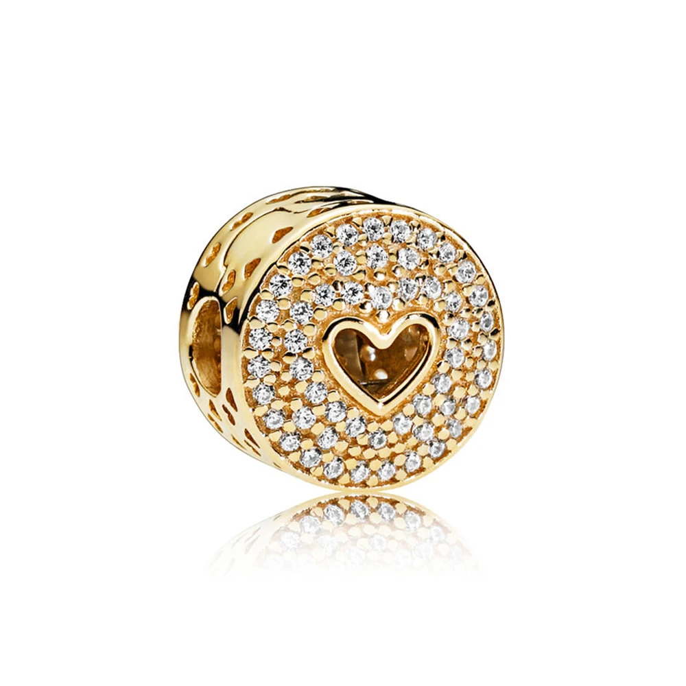 

100% 925 Sterling New 75755cz 14ct Original Luxury Clip Gold From The Heart Of Luxury Jewels Suitable For Charm Presents
