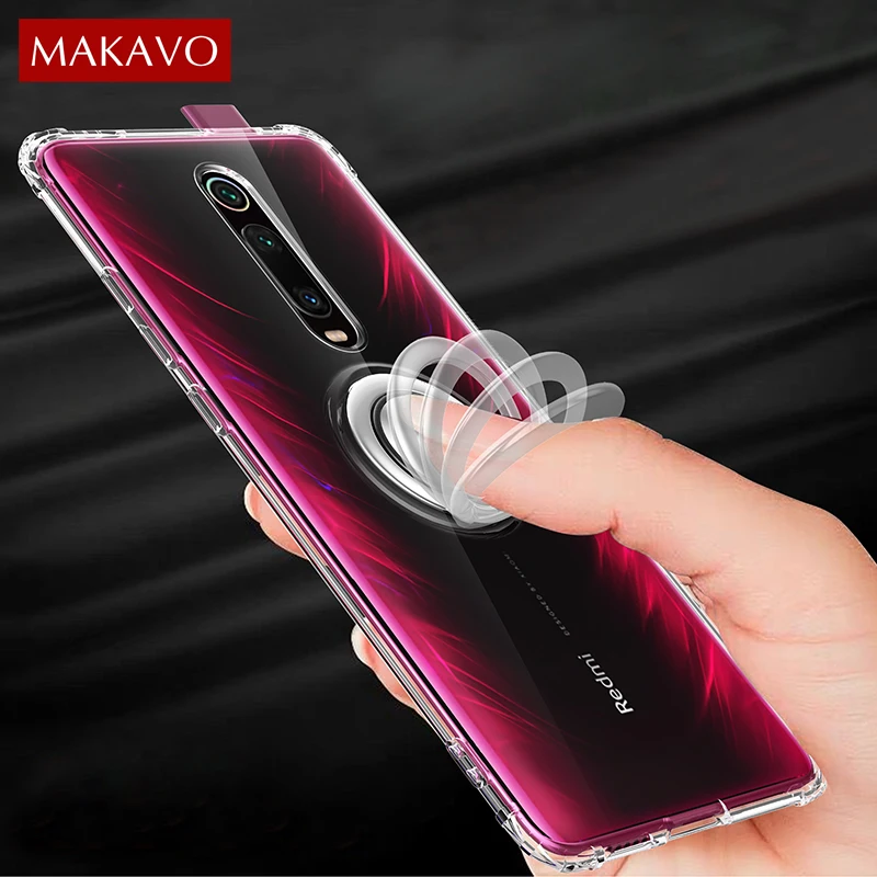 

For Xiaomi Redmi K20 Pro Case Ring Holder Transparent Soft Silicone Air Cushion Shockproof Back Cover For Xiaomi Mi 9T Pro Case