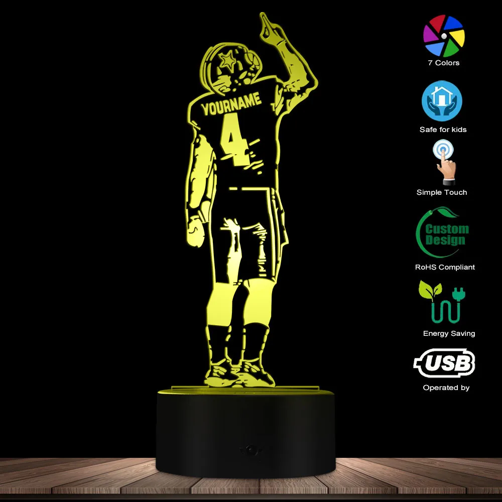 كرة القدم الأمريكية لاعب الإبداعية 3D الوهم البصري الجدول مصباح شخصية مخصص اسم لاعب الرجبي Sportman LED ليلة مصباح