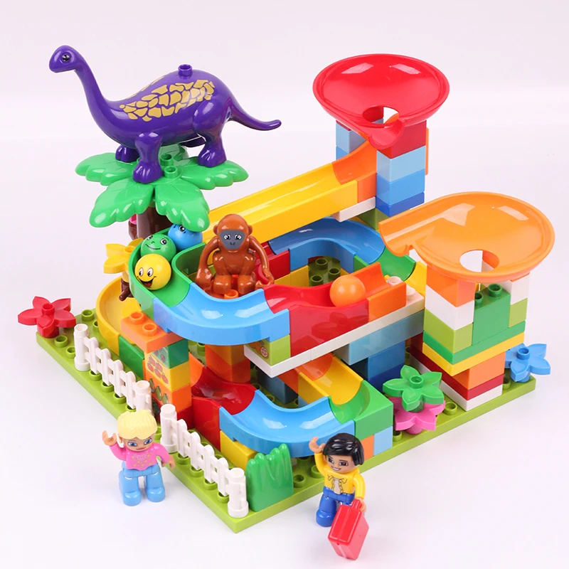 DIY Marble Race Run Maze Balls Track/Forest /Animal/Dinosaur Building Blocks Educational Bricks Compatible with Legoed Duploe 