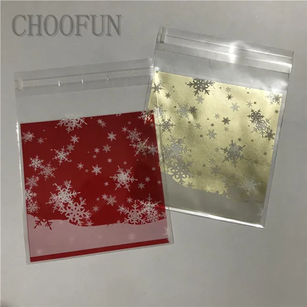100 шт/партия снежинка шаблон стиль рождественские декоративные конфеты сумки самоклеющиеся Печать Подарочная упаковка BZ271 - Цвет: mix color