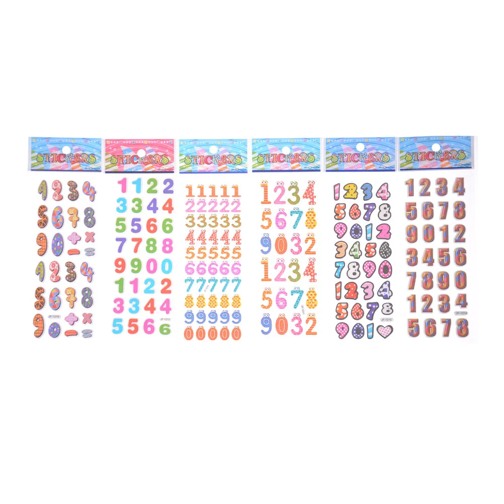 6 Sheets Cute Numbers Letter Symbol Scrapbooking Bubble Puffy Stickers Emoji Teacher Reward Kids Toy