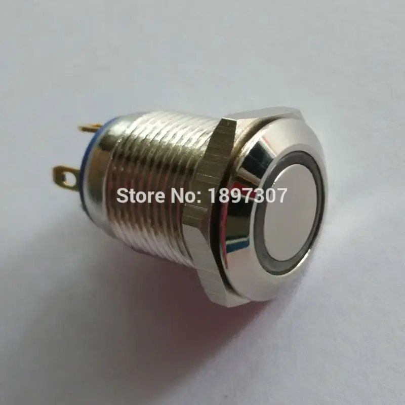 12mm White 24V Ring Illuminated Brass Metal Push Button Switch with