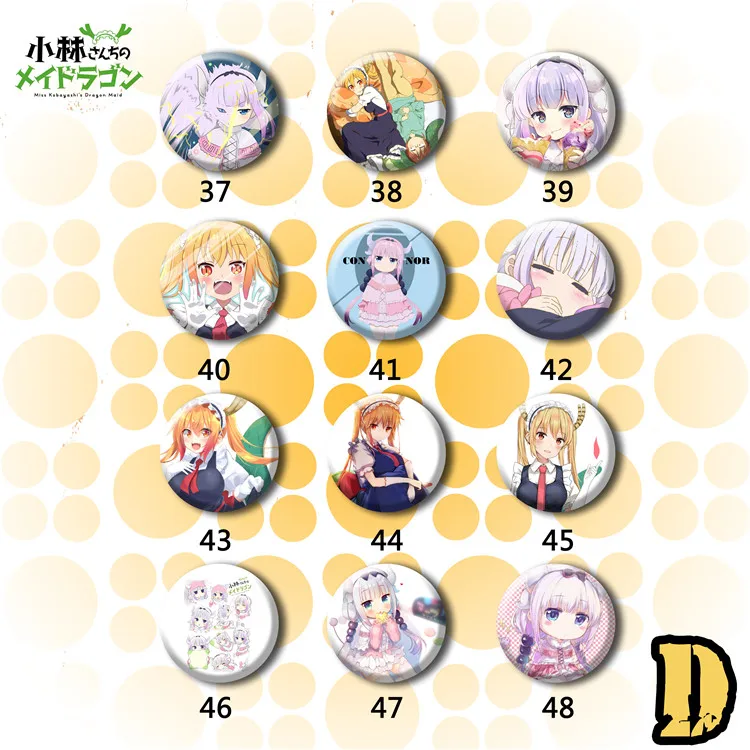 

12pcs/set 58MM Anime Kobayashi-san Chi No Maid Dragon KannaKamui Tooru Anime Collection Icons on The Pin Badges Brooch pins