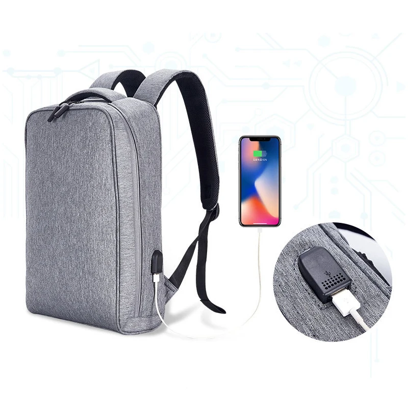 Picano простой холщовый рюкзак для ноутбука мужской с usb зарядкой черный женская