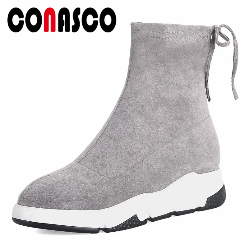 

CONASCO New Basic Boots High Quality Flock Autumn Winter Party Shoes Woman Platforms Socks Boots New Brand Short Ankle Boots