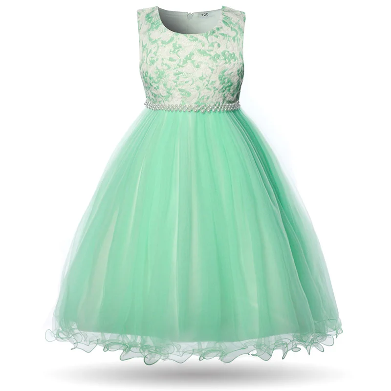Cielarko/Элегантное платье для девочек вечерние Детские Платья с цветочным рисунком для Свадебная вечеринка принцессы Бисер бальное платье дети жемчуг платье - Цвет: Green