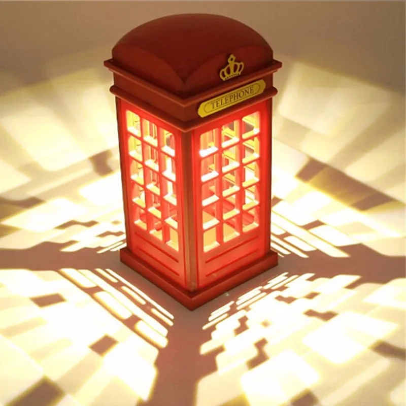 Venda de Poupança de Energia Cabine de Telefone Lâmpada de Mesa de Cabeceira Retro Londres Noturna Bateria Dupla-uso Led Luz Usb 4 High Quality night light