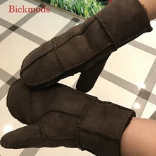 Овчина шерсть мех кожаные перчатки мужские щиты сладости жестко-холодная зима согревает мужские пальцы кожаные перчатки