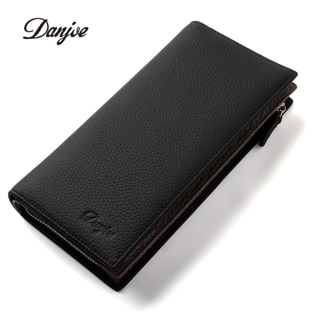 

DANJUE Men Wallets Long Genuine Leather Male Purse Large Capacity Phone Bag Real Cowhide Man Day Clutches Bag Business