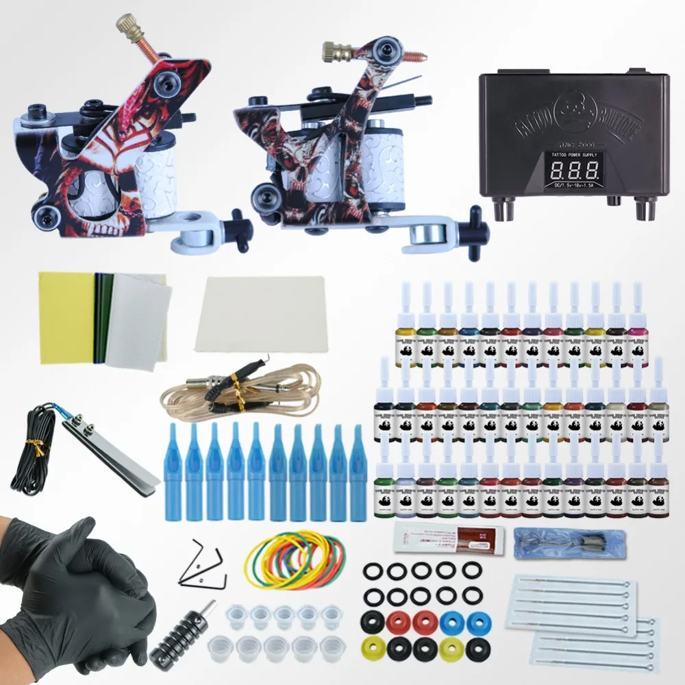 

Professional Tattoo Kit 2Pcs Machine Guns 54 Bottle Inks Tattoo Machine Set Needles Tips Supplies Kit Tattoo Tools For Starter