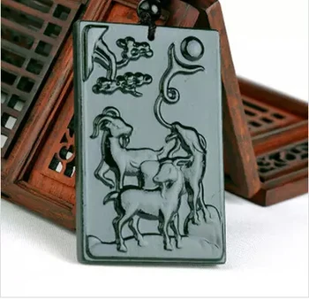 

Natural HETIAN Stone Pendant Carved three Rams Zodiac Sheep Pendant Necklace Gift for Women Men Jades Jewelry