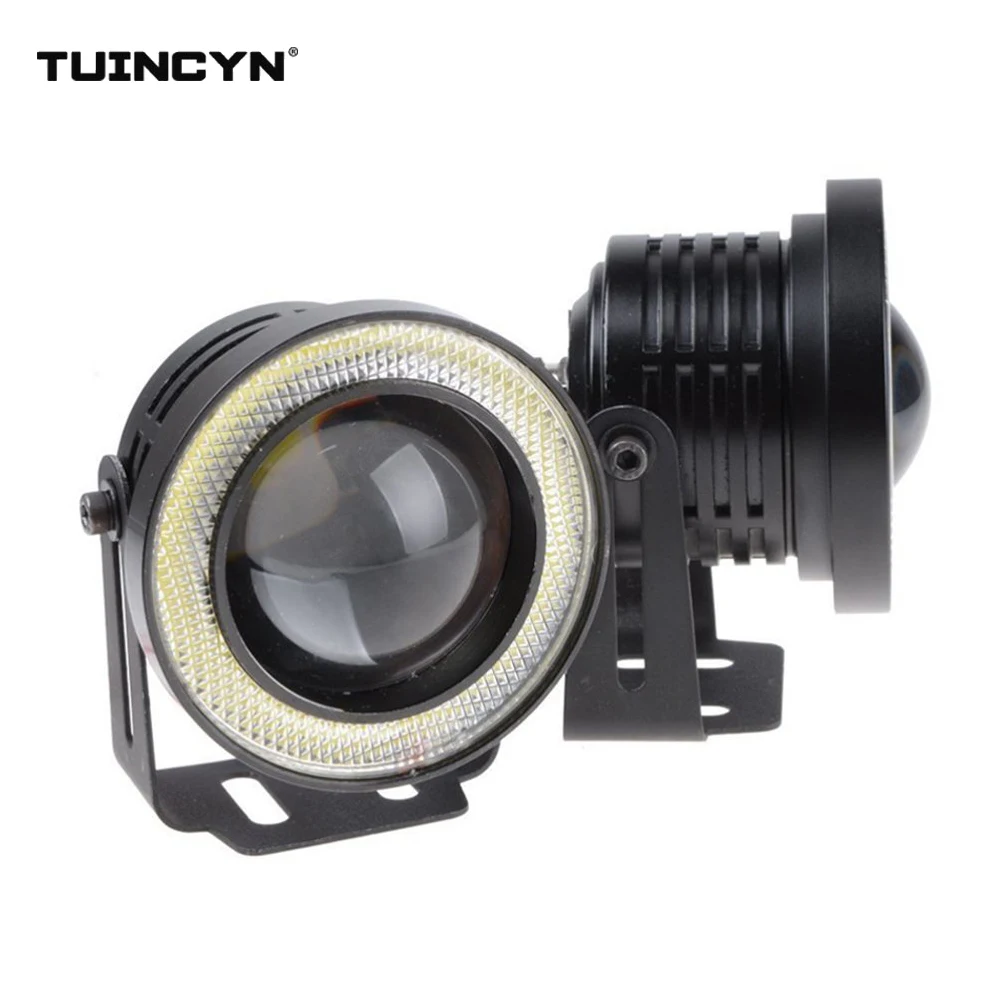 

TUINCYN 2pcs High Power 3.5" Projector Universal White LED Fog Light Ice Blue COB Halo Angel Eye Rings DRL Driving Lamp Bulbs