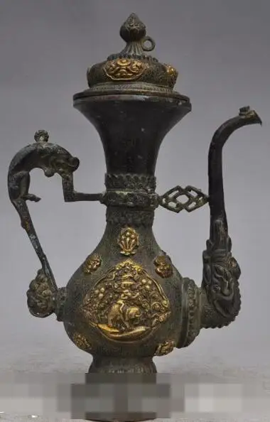 

S01121 10"marked Chinese Palace Bronze gilt beast elephant statue Wine Tea Pot Flagon (B0413)