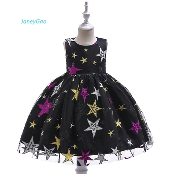 

JaneyGao Flower Girl Dresses For Wedding PartyLittle Girl Formal Dinner Dress Fashion With Pattern Pentagram Black 2019 New