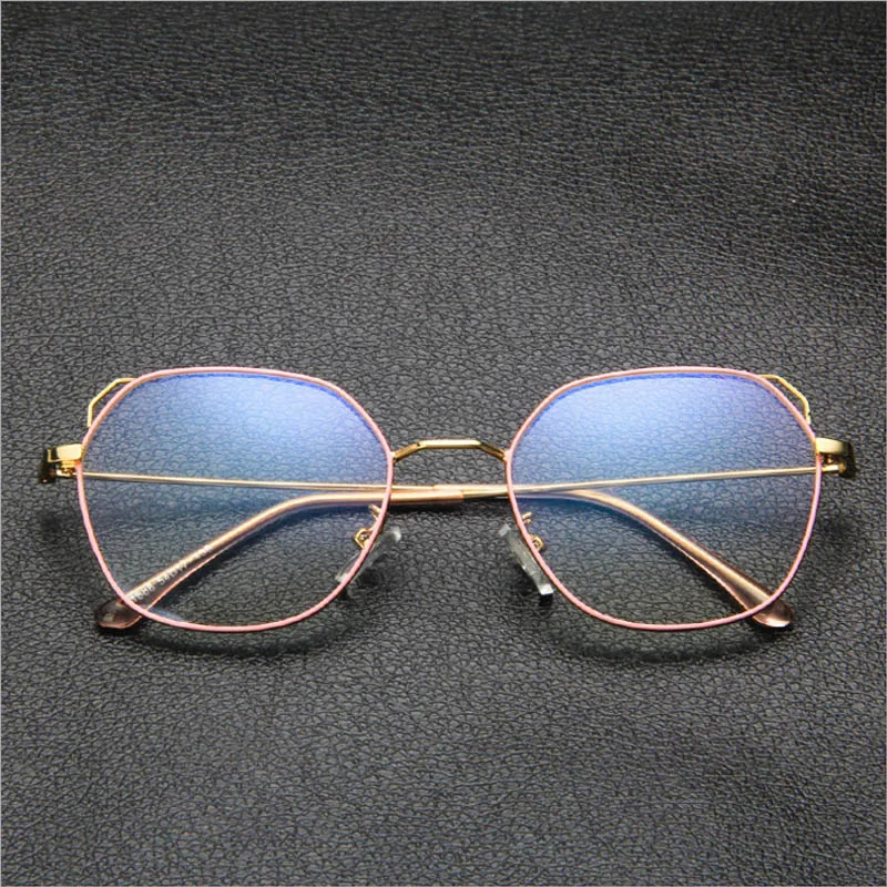 

Retro metal polygon flat mirror fashion with myopia glasses frame art cat ears glasses frame