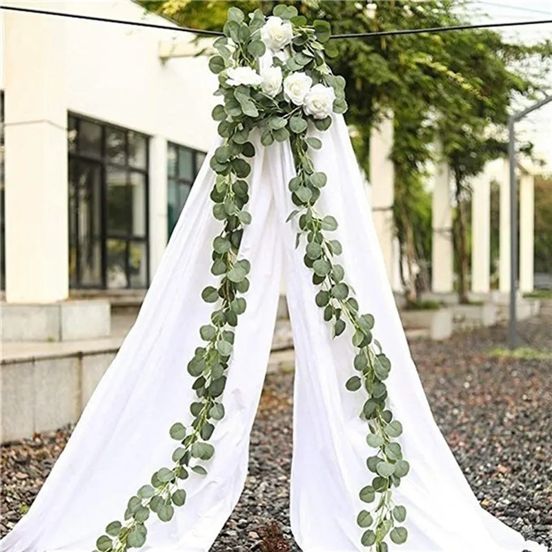 2 м Свадебные украшения Зеленые эвкалиптовые лозы искусственная лоза поддельные растения плюща венок настенный Декор Искусственный вертикальный сад